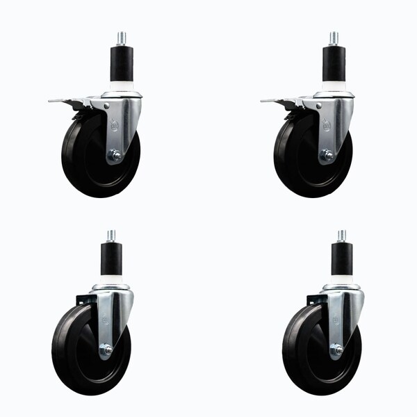 Service Caster 5'' SS Soft Rubber Swivel 1-3/8'' Expanding Stem Caster Set 2 Total Lock Brakes, 4PK SCC-SSEXTTL20S514-SRS-2-S-2-138 - main